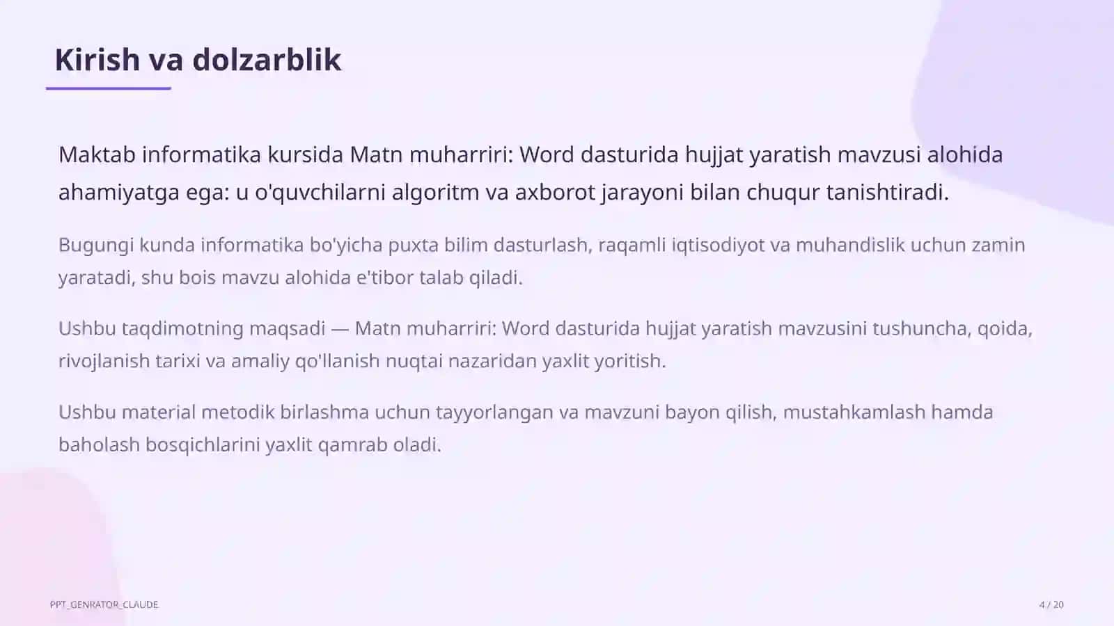 Word dasturida hujjat yaratish (6-sinf) 4