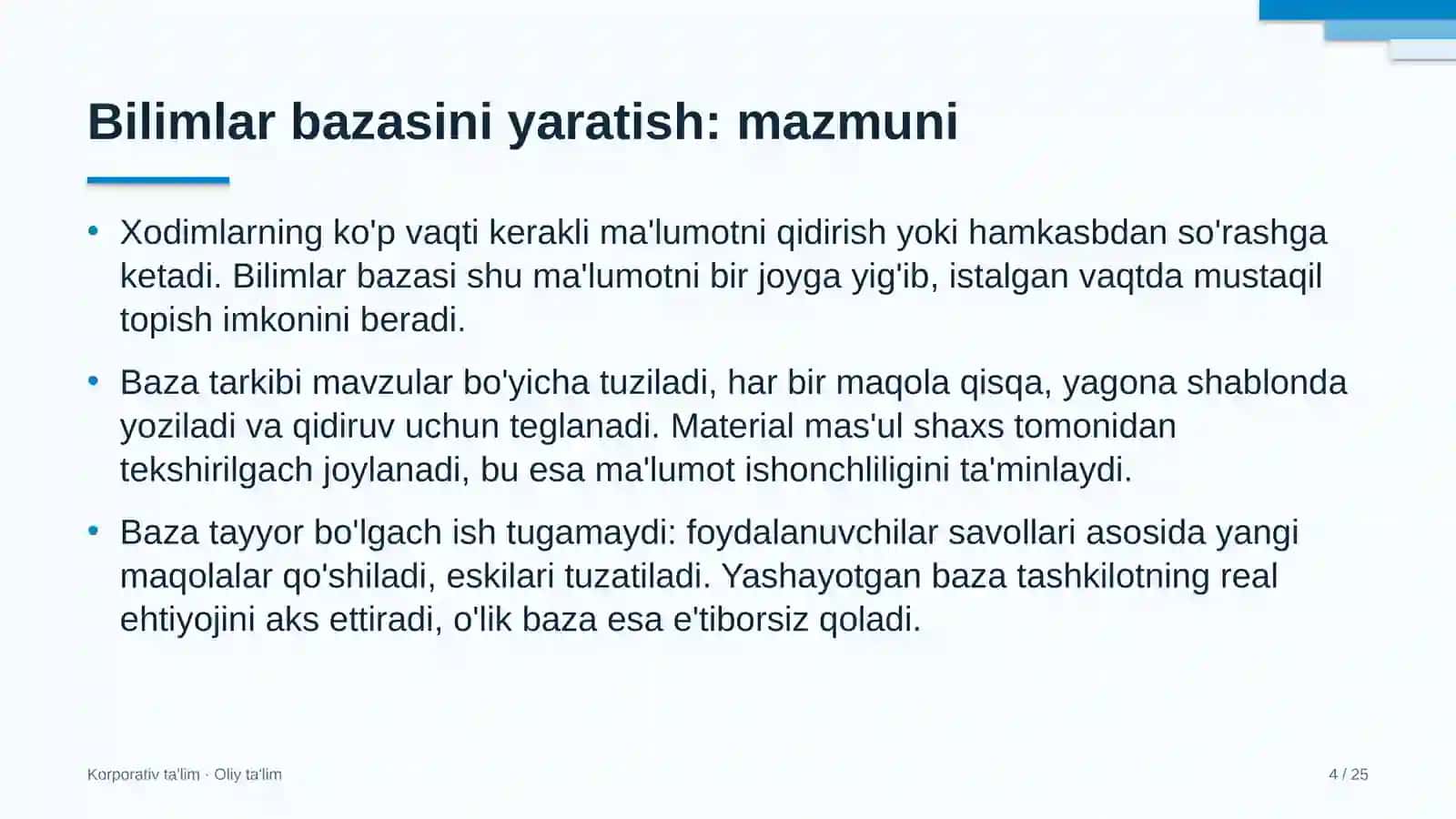 Avtoservis korxonalarida bilimlar bazasini yaratish 4