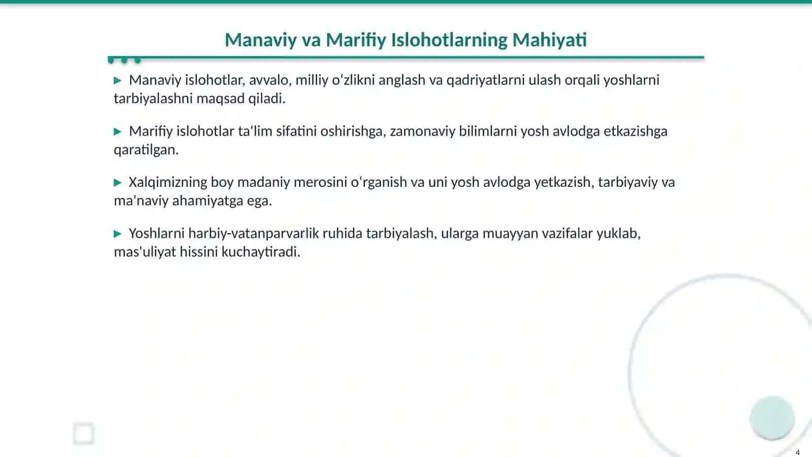 Manaviy va Marifiy Islohotlar: Yoshlarni Harbiy-Vatanparvarlik Ruhida Tarbiyalash 4