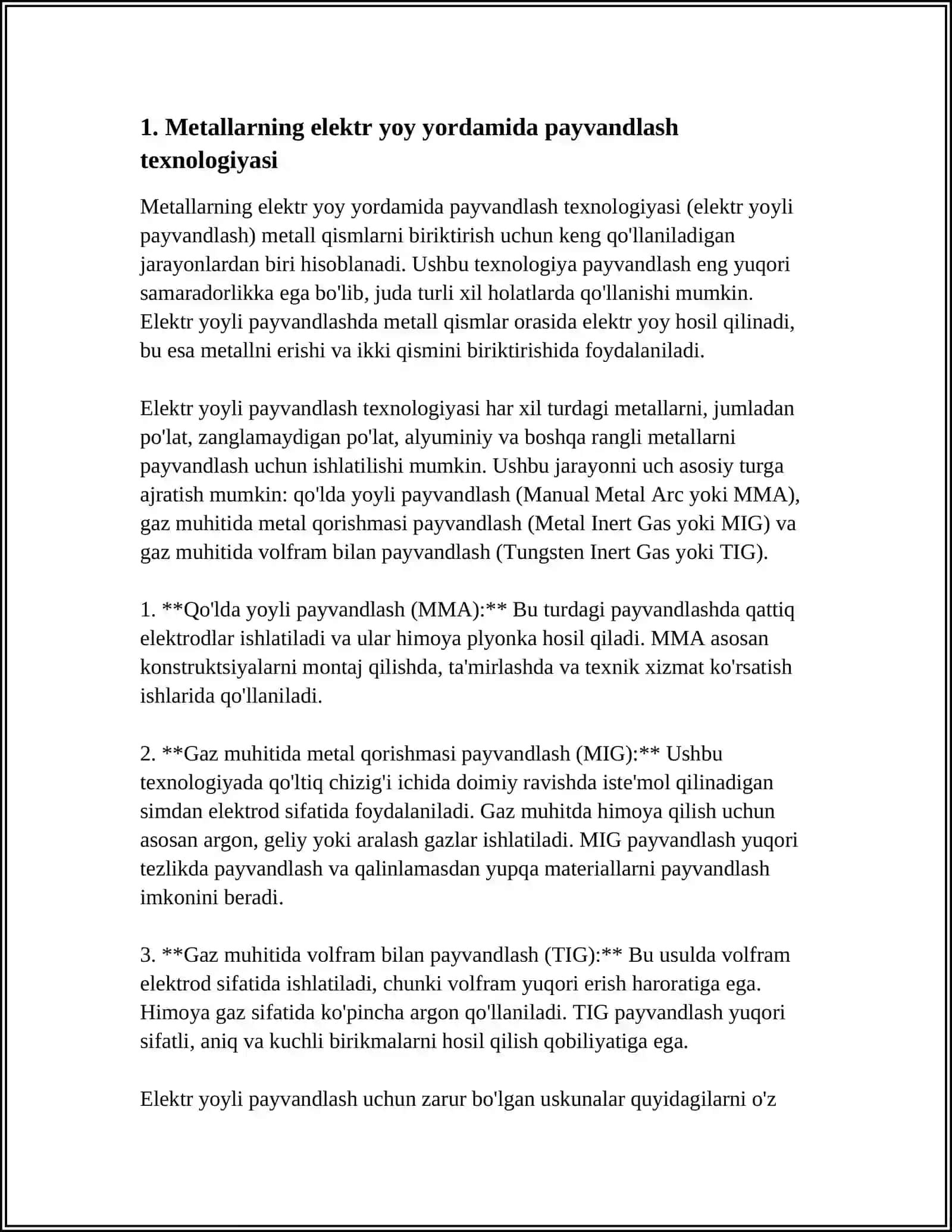 METALLARNI ELEKTR YOY YORDAMIDA PAYVANDLASH, FLYUS OSTIDA AVTOMATIK PAYVANDLASH 4