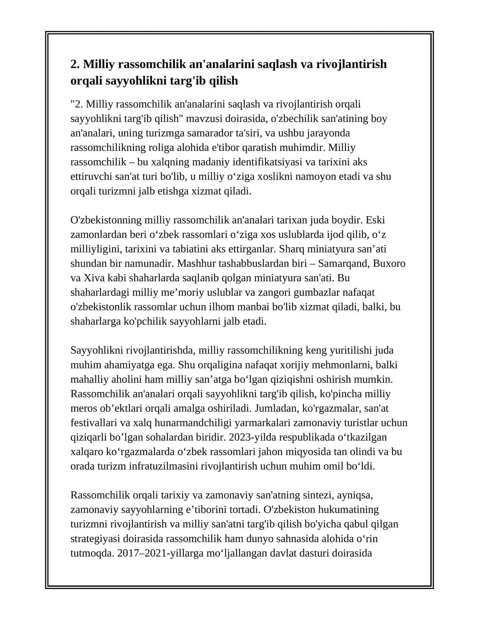 AMALIY SAN'AT, RASSOMCHILIK, TEATR VA KINO SAN'ATI. TURIZM SOHASINING RIVOJLANISHI 4