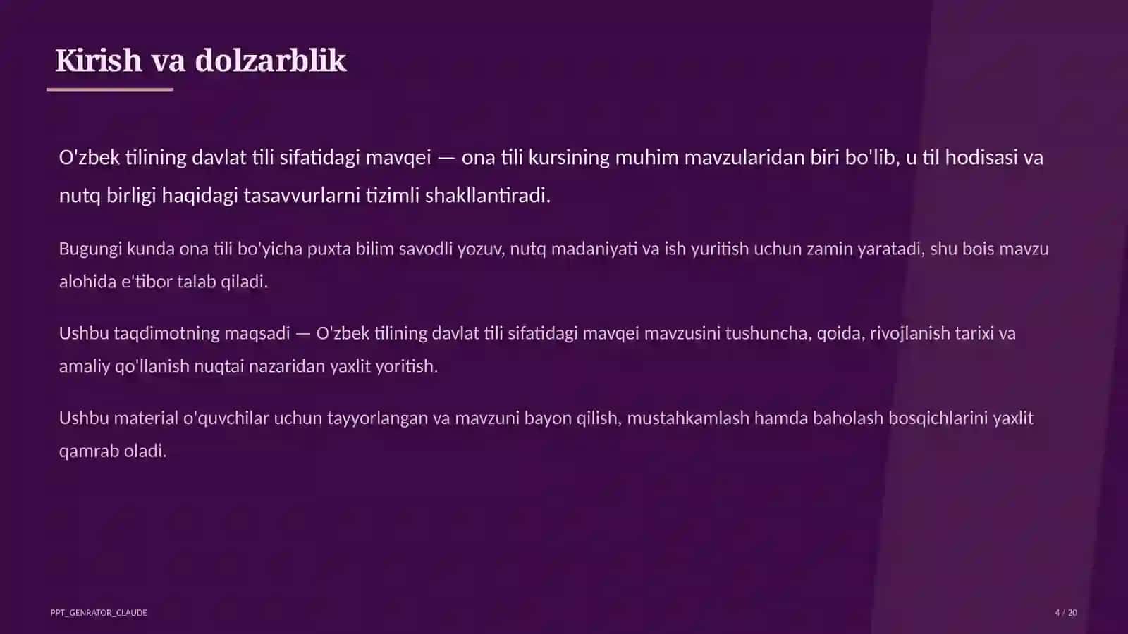 O'zbek tilining davlat tili sifatidagi mavqei (11-sinf) 4