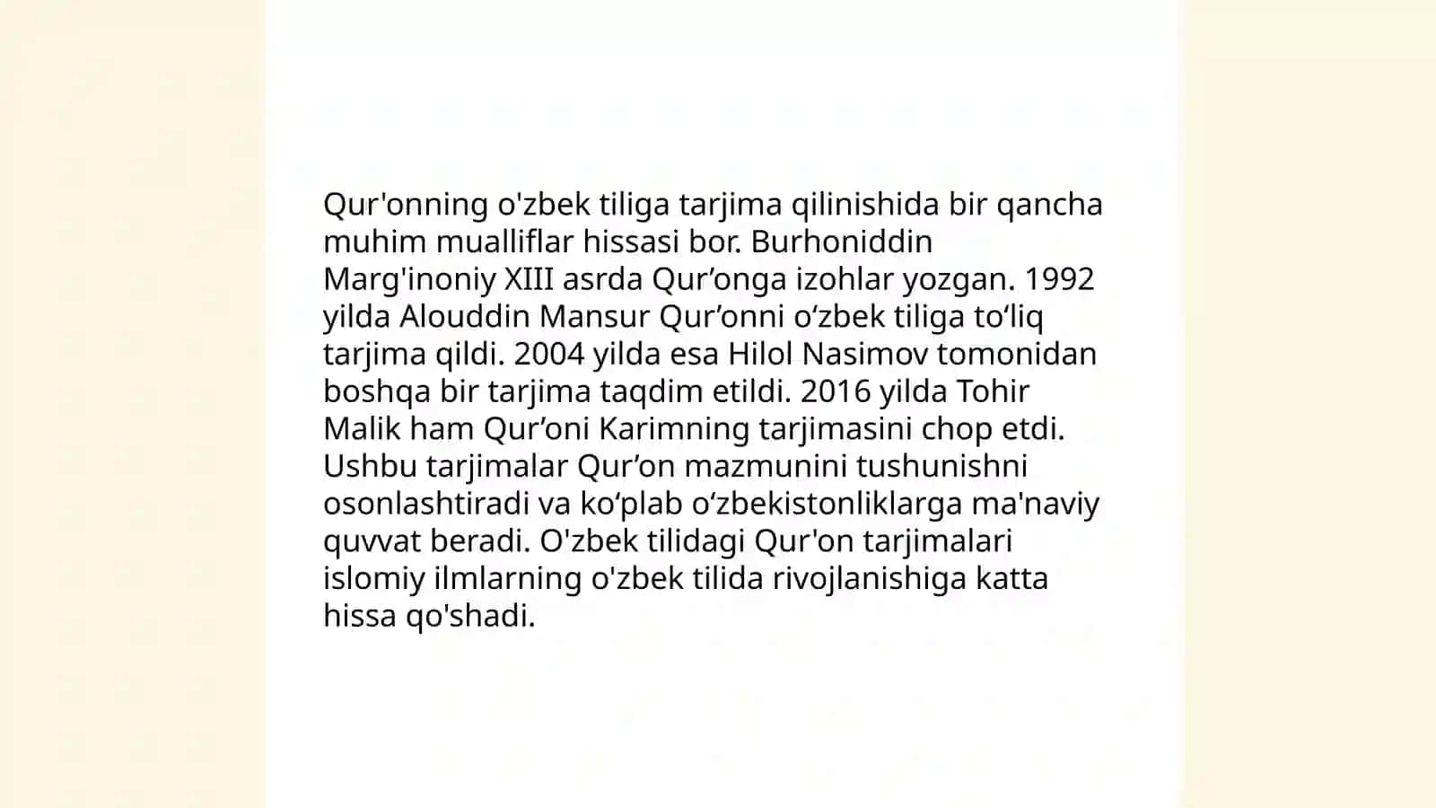 Mustaqillik yillarida Qur'onning oʻzbek tiliga tarjima qilinishi va tafsirlari 4