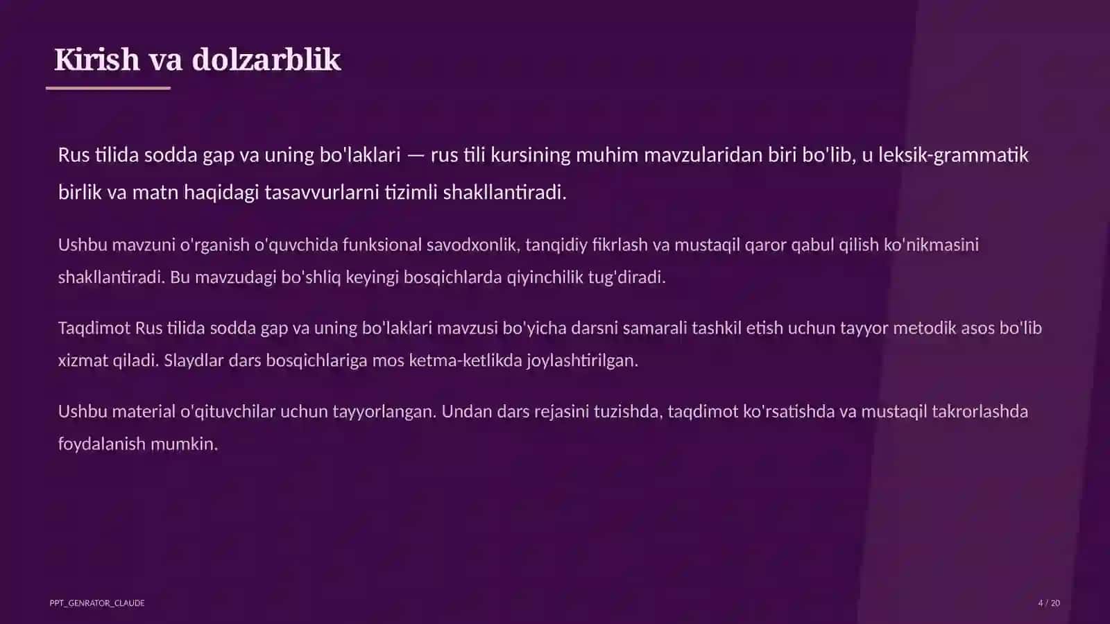 Rus tilida sodda gap va uning bo'laklari (8-sinf) 4