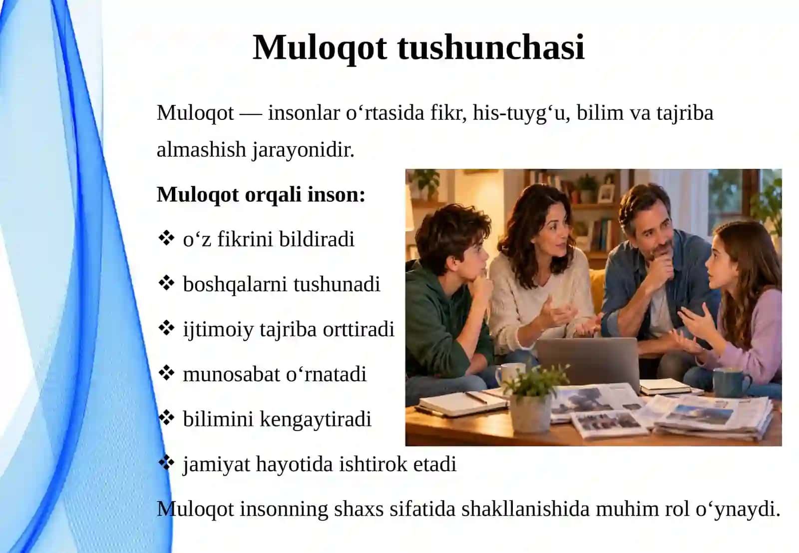 Muloqot va ma’lumotning inson hayotidagi o‘rni, ahamiyati va ma’naviy ehtiyojga aylanishi.pptx 4