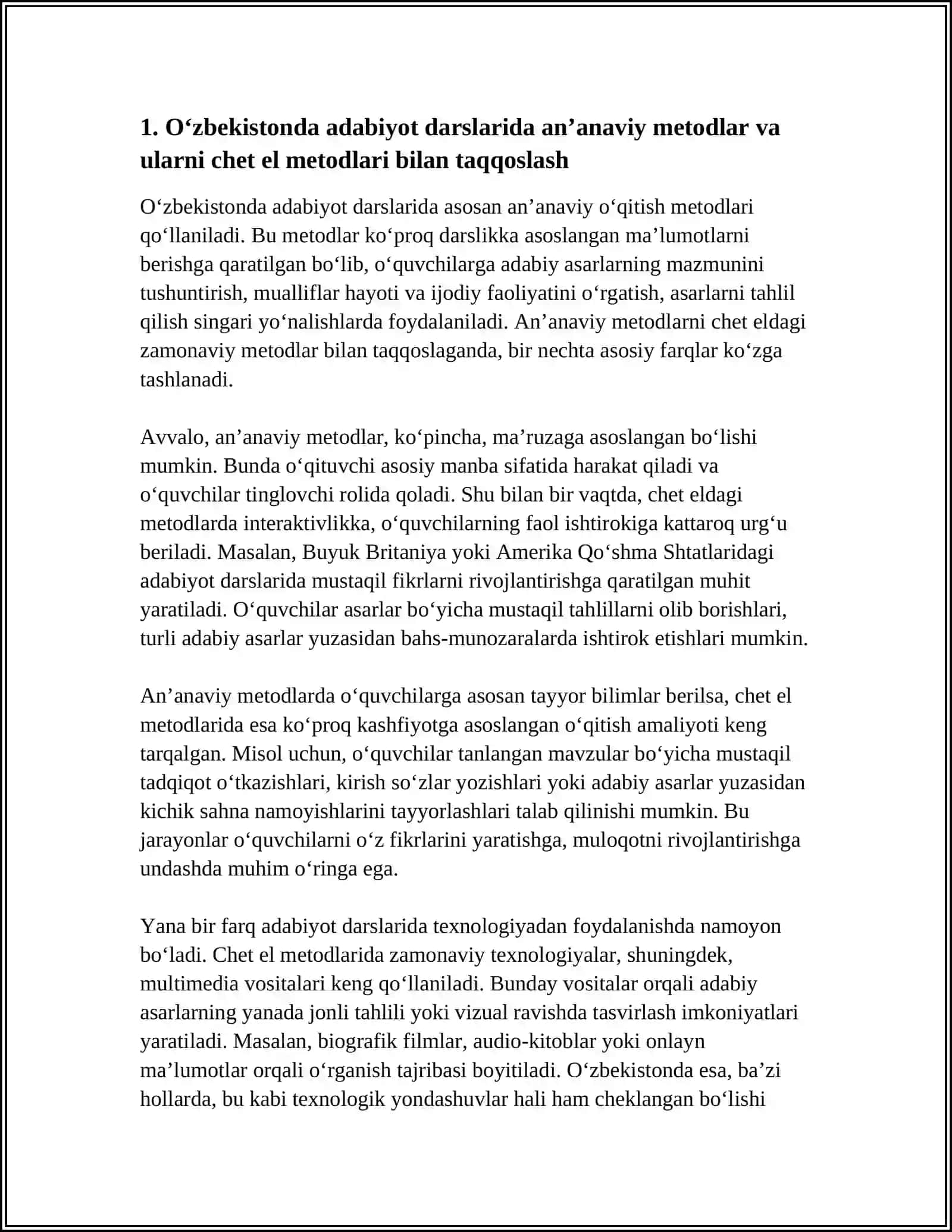 Oʻzbekistonda adabiyot darslarida anʼanaviy metodlar va ularni chet el metodlari bilan taqqoslash 4