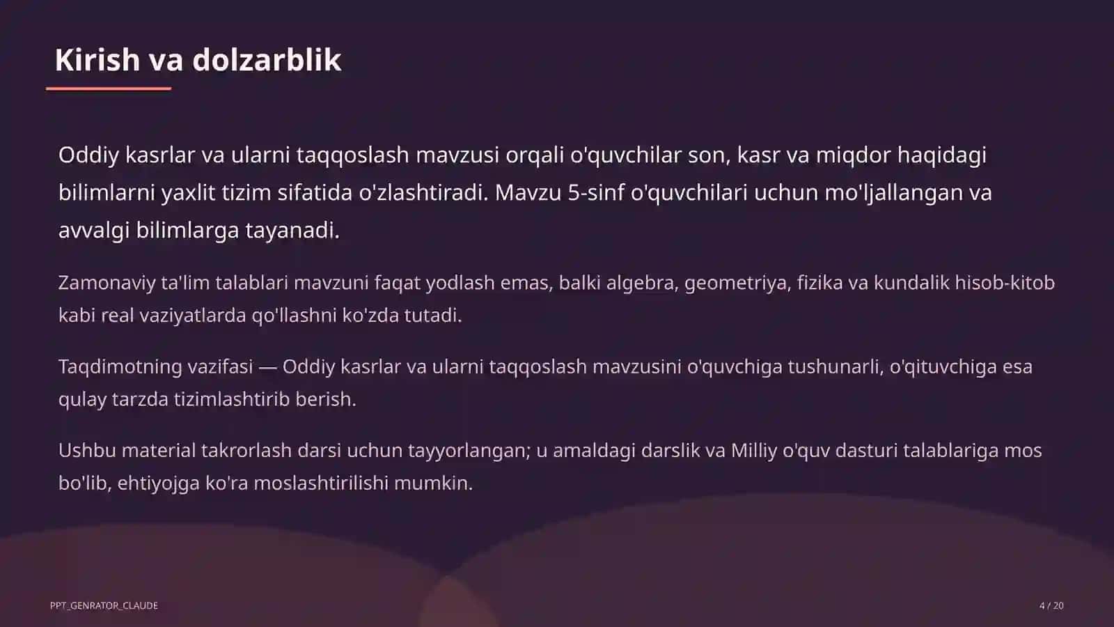 Oddiy kasrlar va ularni taqqoslash (5-sinf) 4