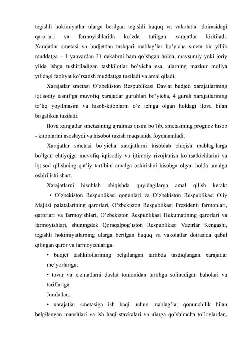 Byudjet tashkilotlarida smetelar hamda shtatlar jadvalini tuzish, tasdiqlash va taqdim etish tartibi 4