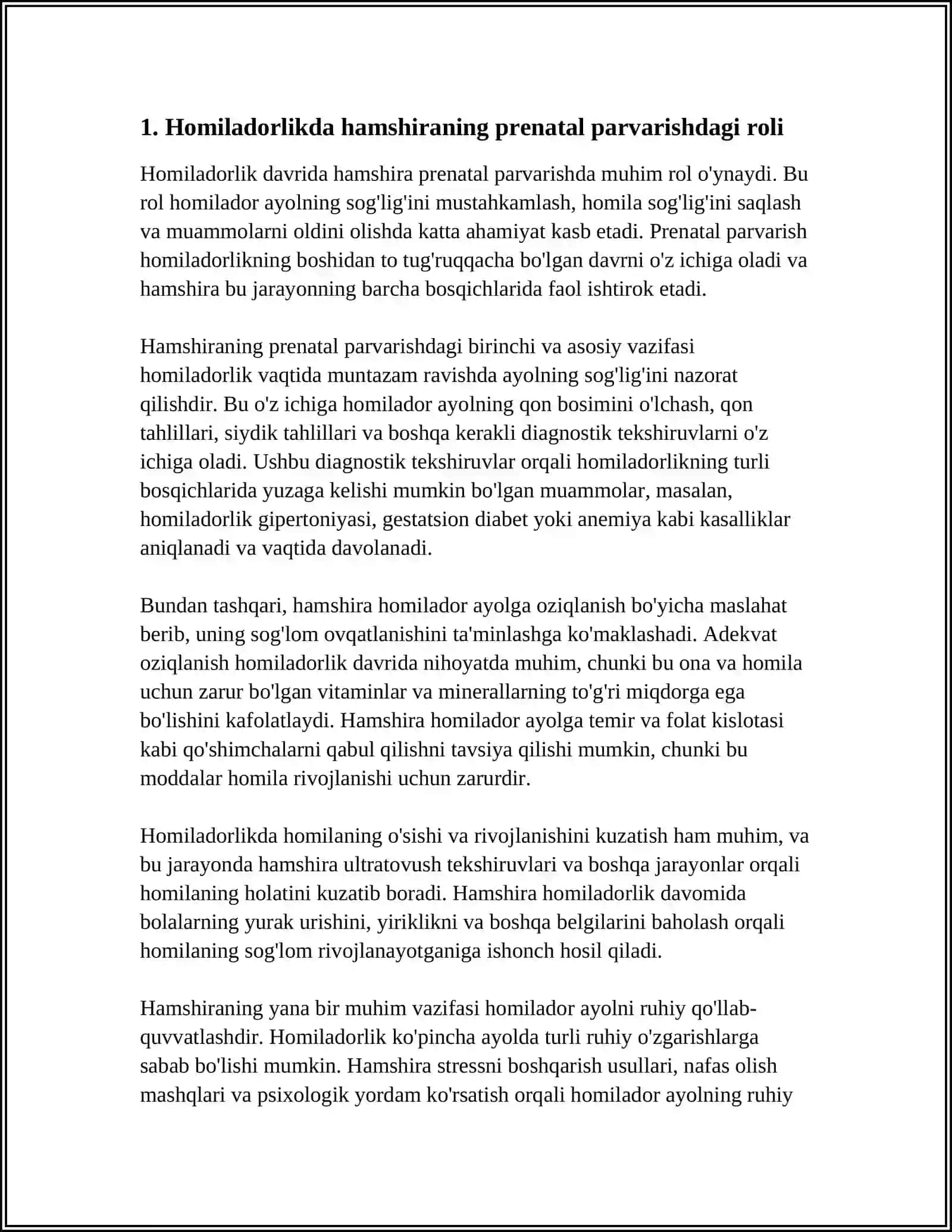 AKUSHERLIK VA GINEKOLOGIK YORDAM KO'RSATISH MUASSASALARIDA HAMSHIRANING O'RNI 4