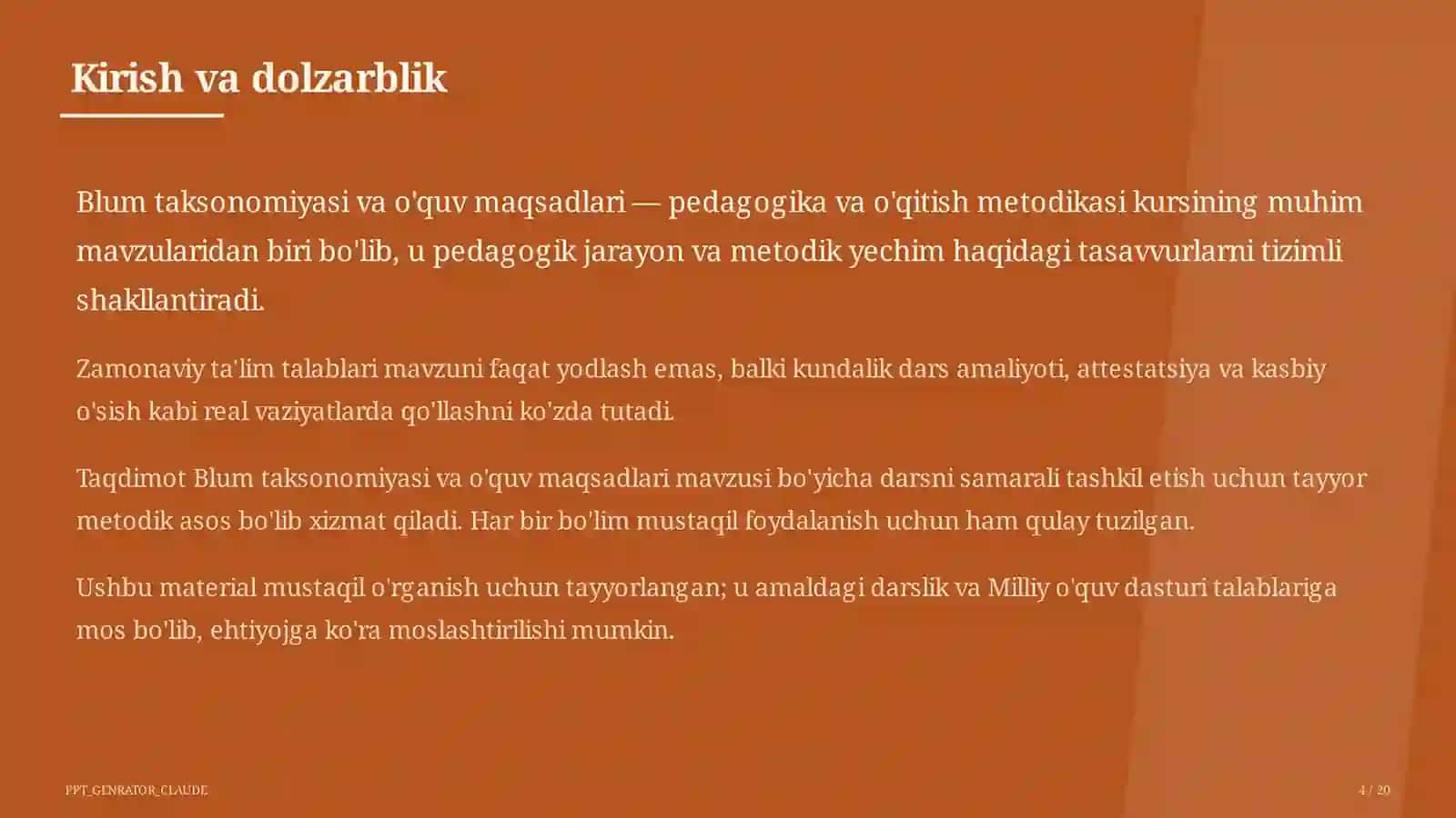 Blum taksonomiyasi va o'quv maqsadlari 4