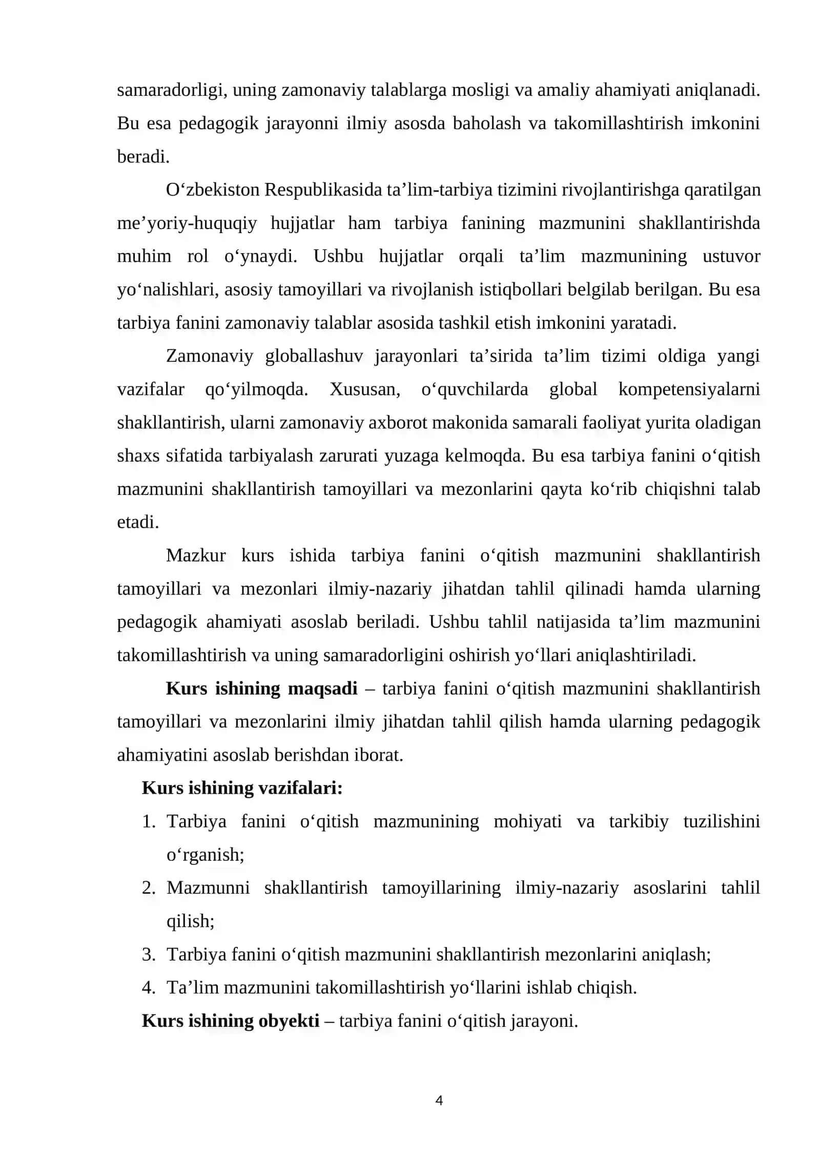 TARBIYA FANINI O‘QITISH MAZMUNINI SHAKLLANTIRISH TAMOYILLARI VA MEZONLARI 4