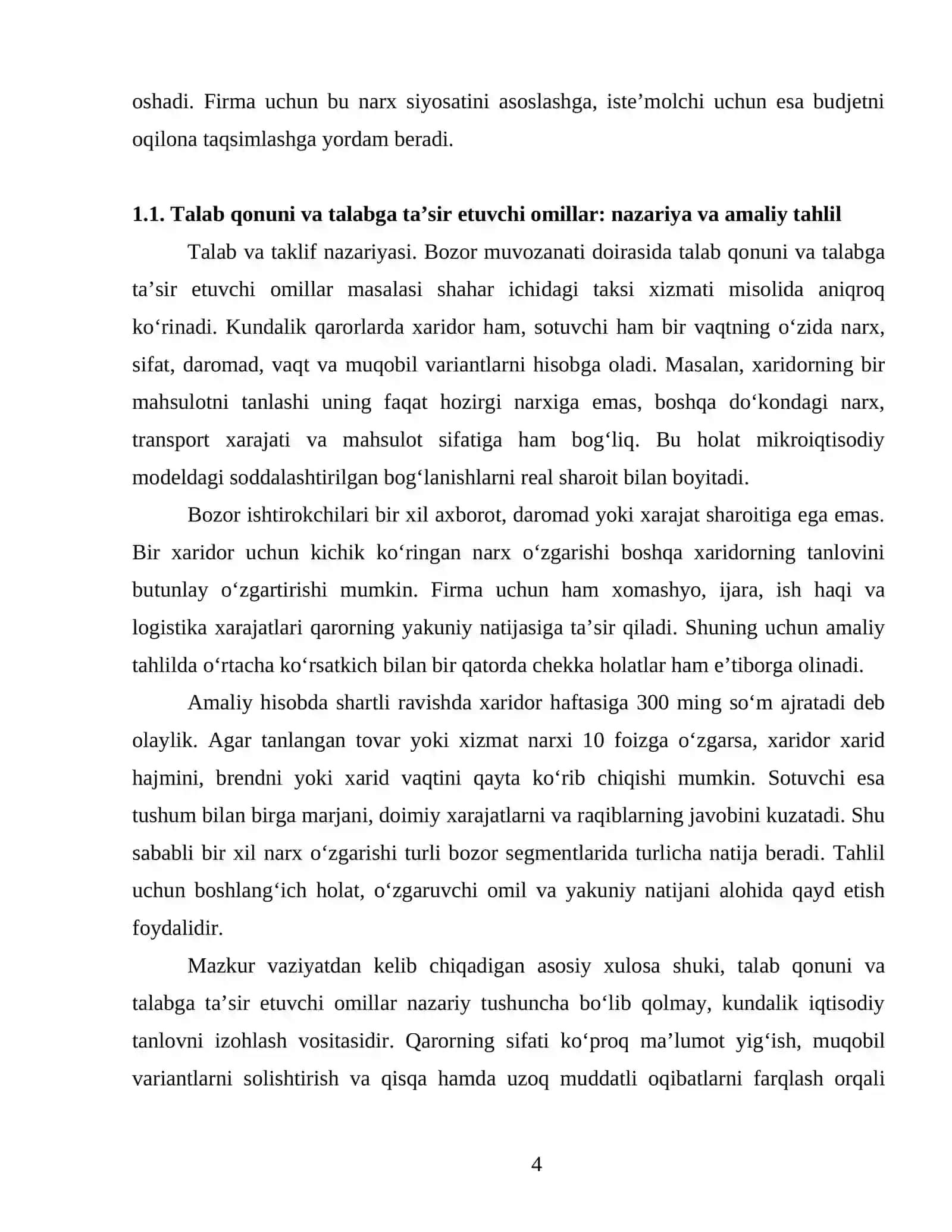 TALAB VA TAKLIF NAZARIYASI. BOZOR MUVOZANATI 4