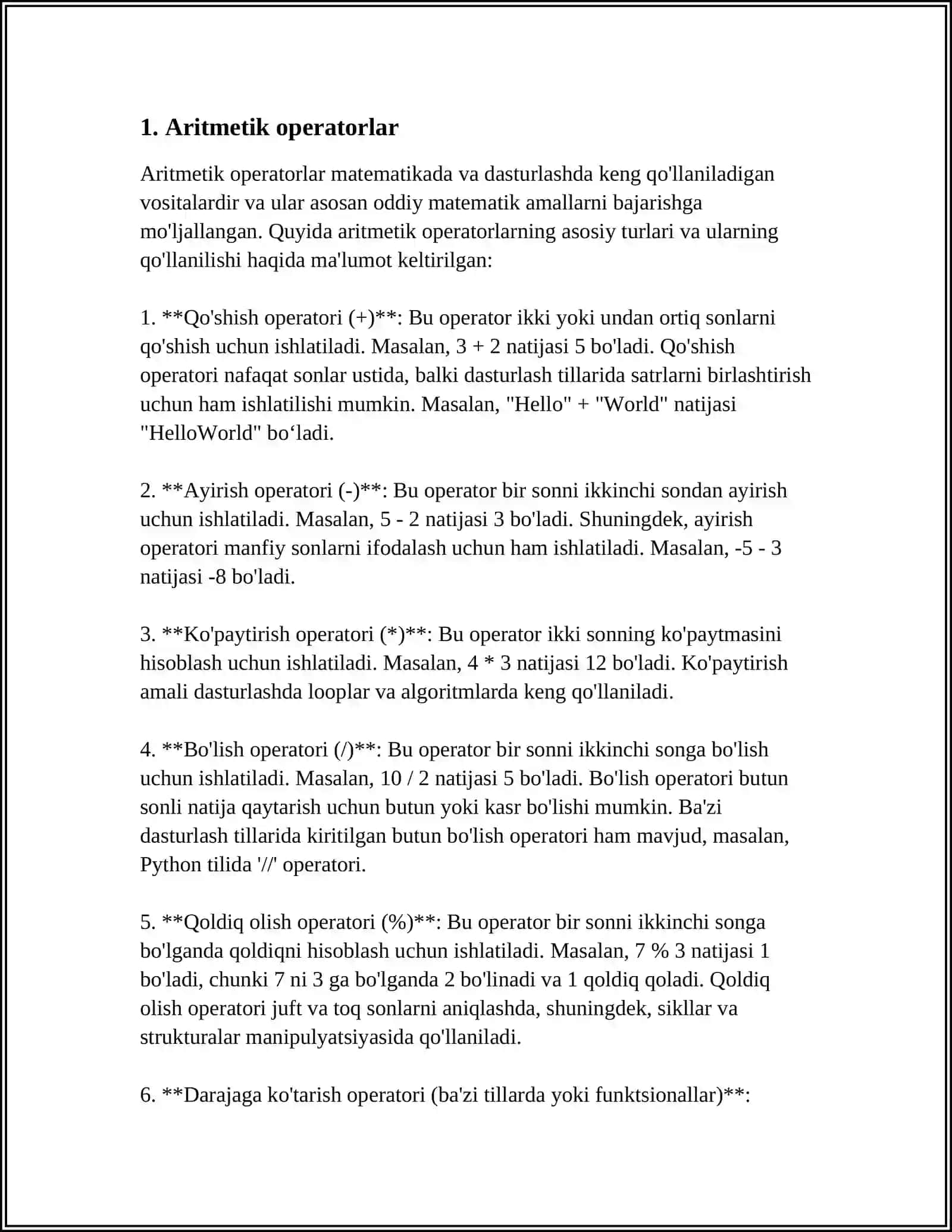 PYTHONDA OPERTORLAR VA ULAR BILAN ISHLASH 4