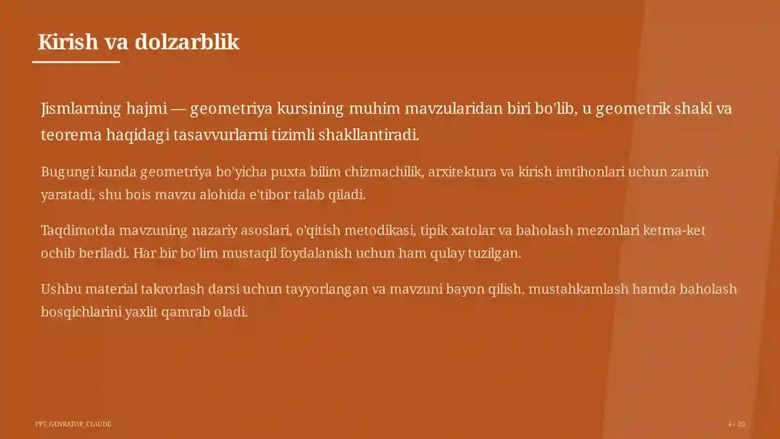 Jismlarning hajmi (11-sinf) 4