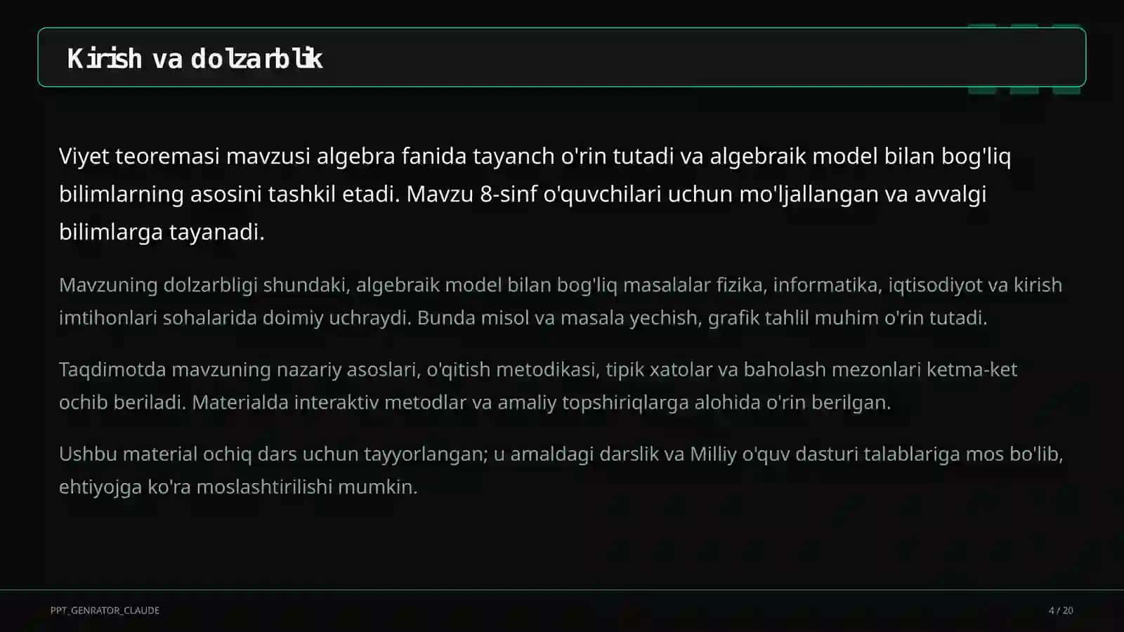 Viyet teoremasi (8-sinf) 4