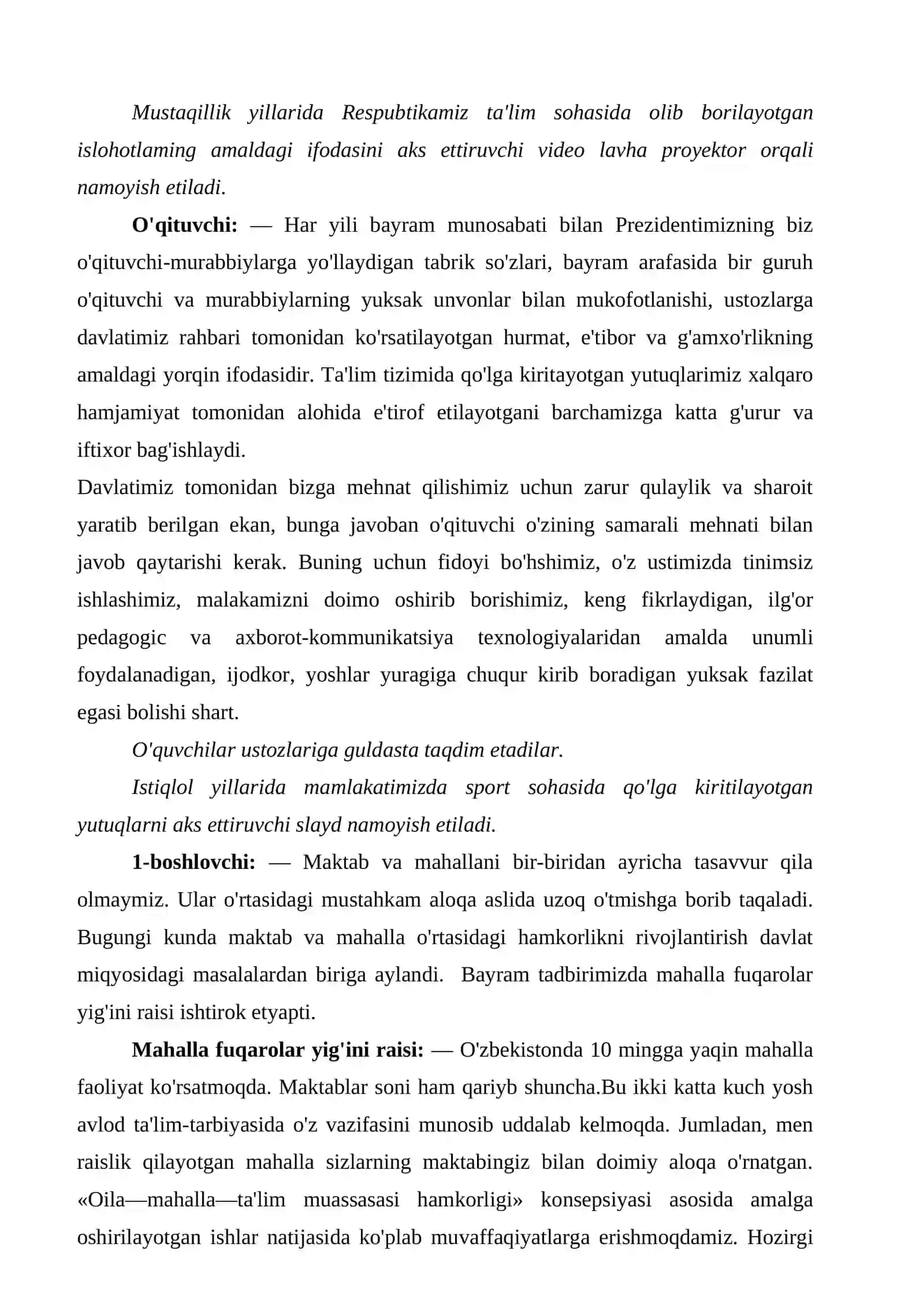 Ustozim -  ulug’  faxrim senariy 4