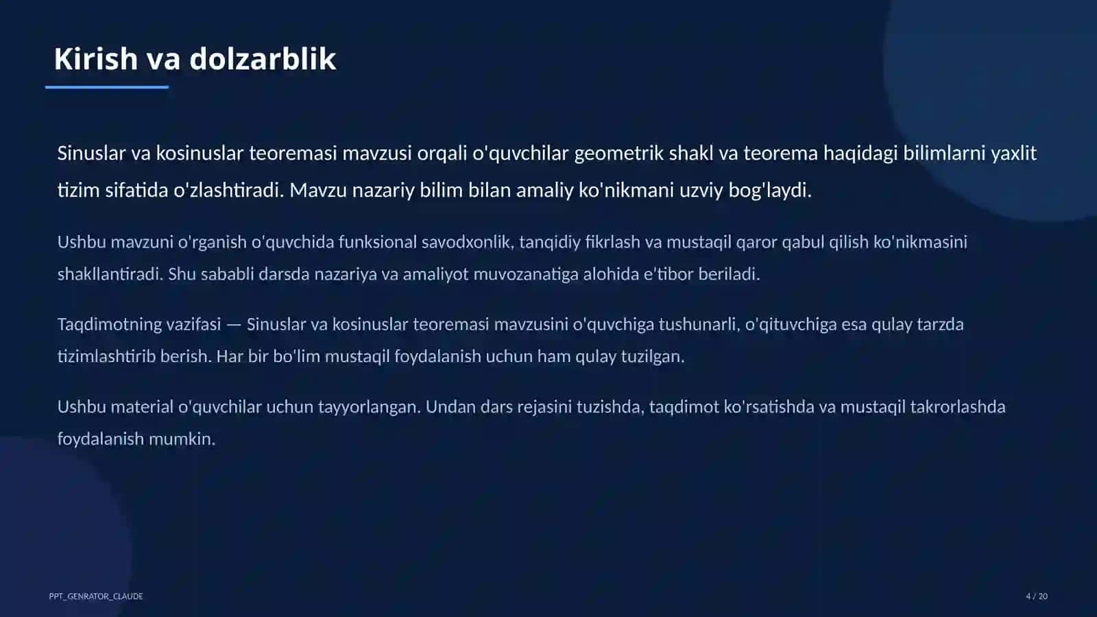 Sinuslar va kosinuslar teoremasi (9-sinf) 4