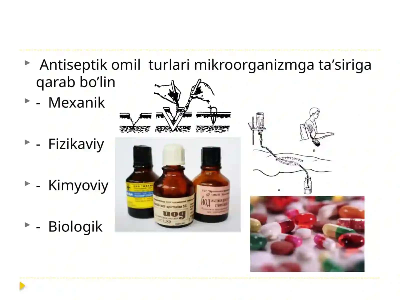 ANTISEPTIKA VA ASEPTIKA ASOSLARINIO’RGANISH,XIRURGIK BEMOR BOLALARNIQABUL QILISHDASANITAR ISHLOV BERISHNING AXAMIYATI 4