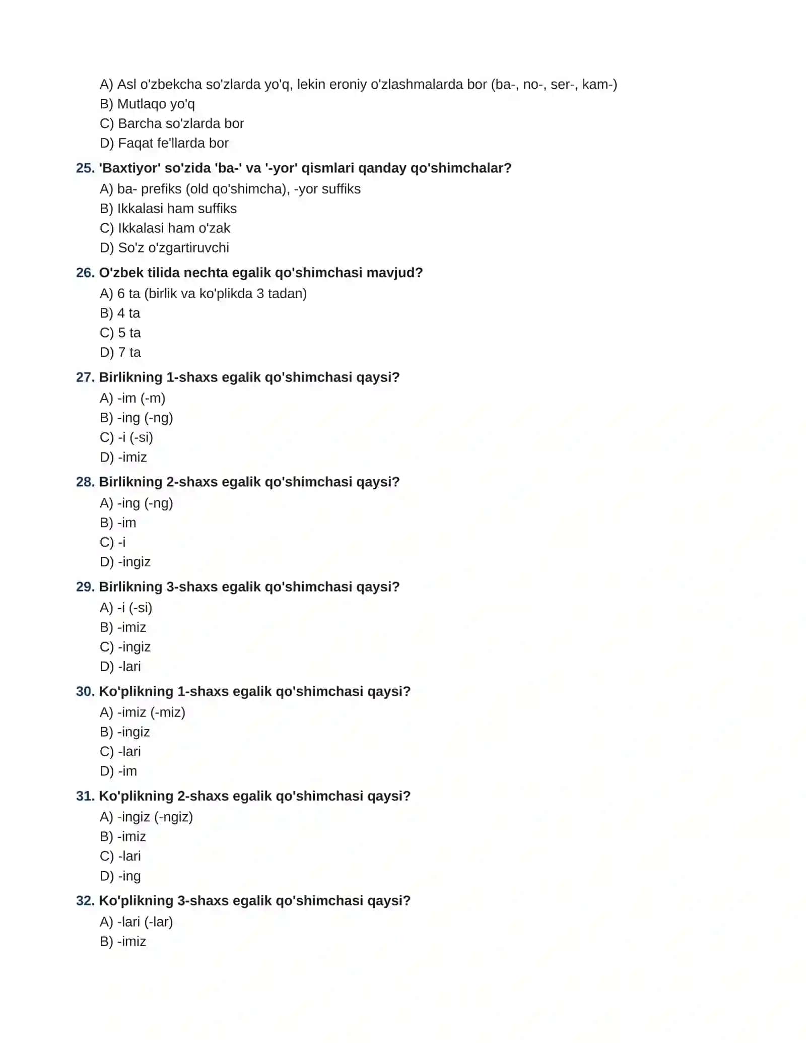 Asos_va_qo'shimcha_100_ta_test javobi bilan((O'ZAK HAMDA MORFEMALAR)) 4