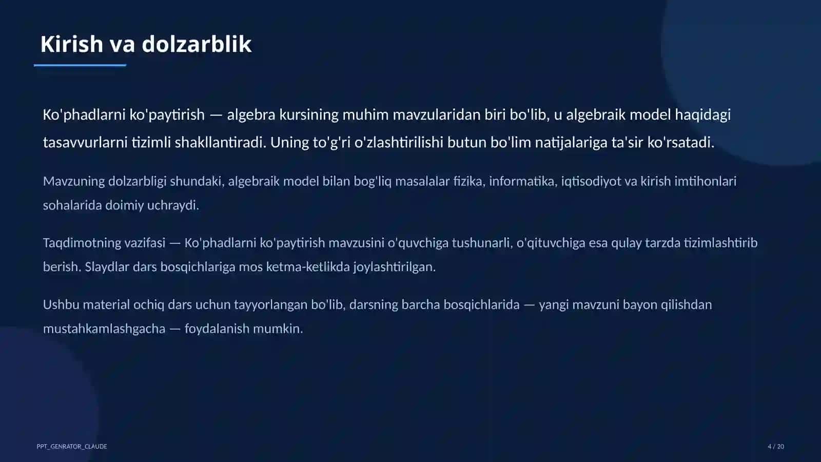 Ko'phadlarni ko'paytirish (7-sinf) 4