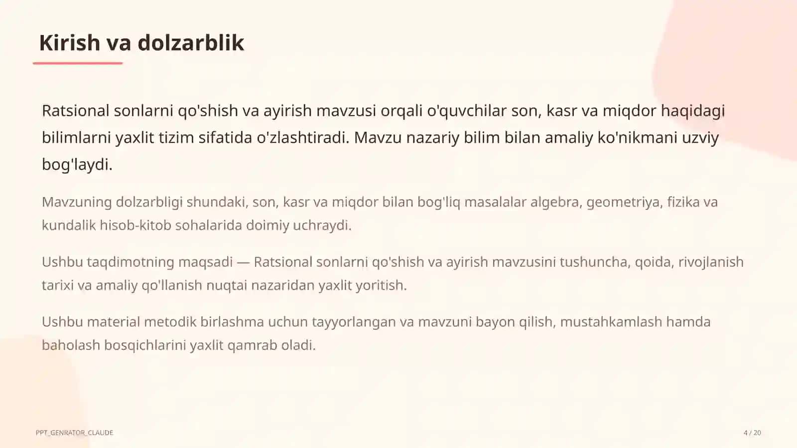 Ratsional sonlarni qo'shish va ayirish (6-sinf) 4