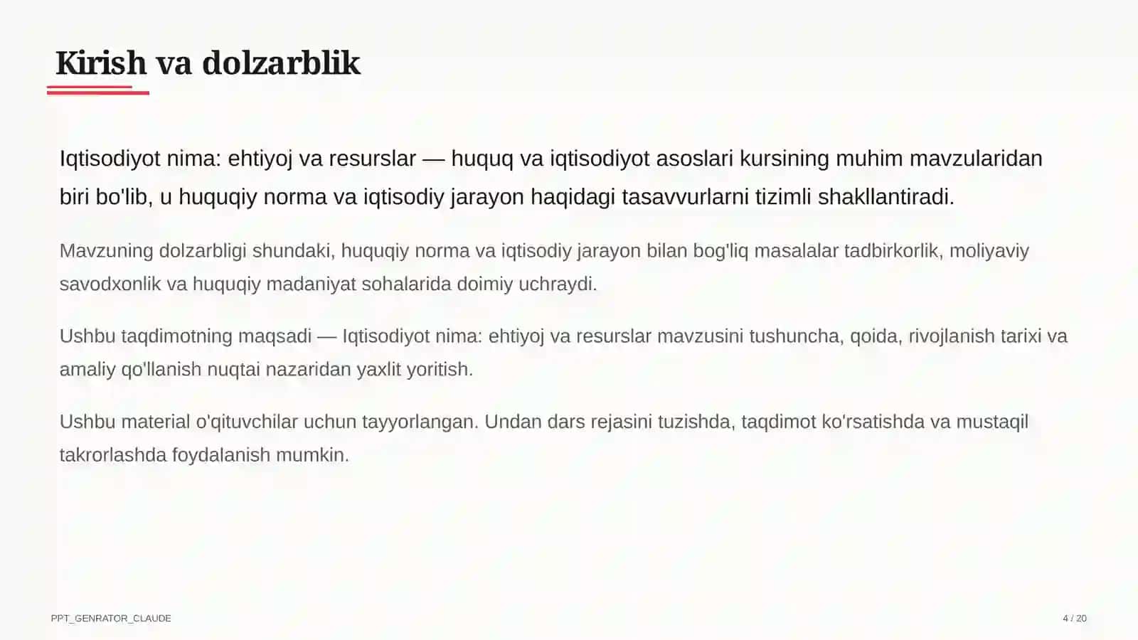 Iqtisodiyot nima: ehtiyoj va resurslar (9-sinf) 4