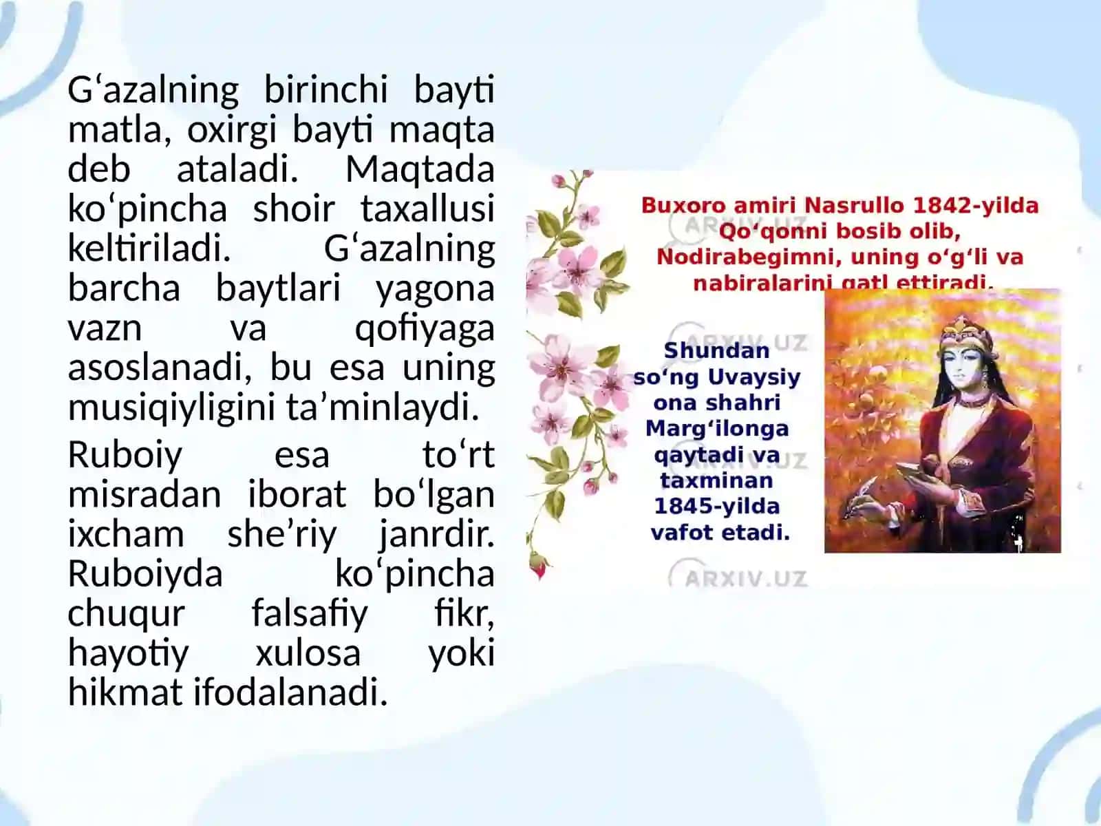 MUMTOZ G‘AZAL VA RUBOIYLAR TAHLILI. BUNDA SHAKL VA MAZMUN MUTANOSIBLIGI 4
