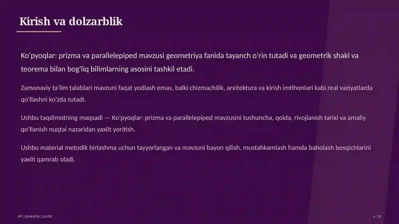 Ko'pyoqlar: prizma va parallelepiped (10-sinf) 4