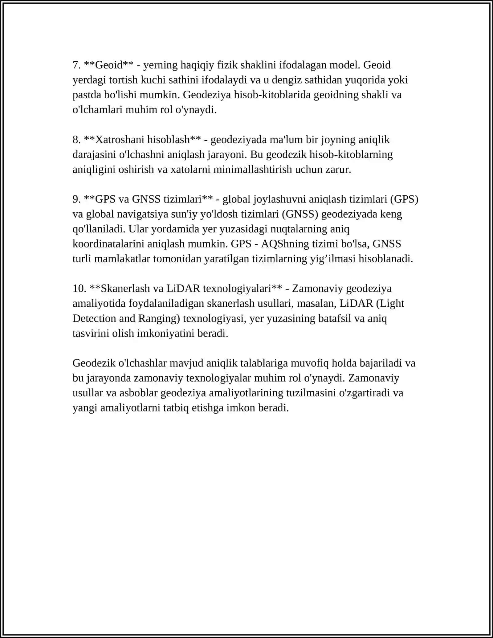 GEODEZIK O'LCHASHLAR, ULARNING ANIQLIGI VA XATOLIKLARI 4