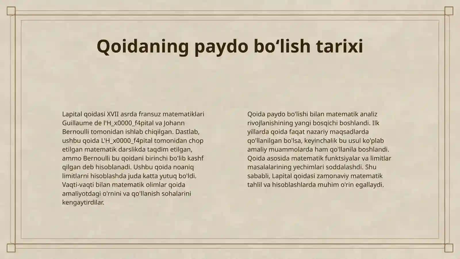 LAPITAL QOIDASI VA ANIQMASLIKLARNI OCHISHGA DOIR MISOLLAR 4