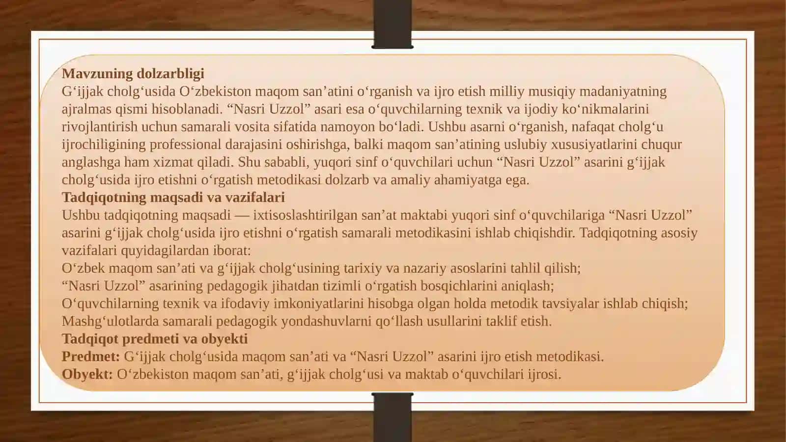 Nasri Uzzol asarini g'ijjak cholg'usida ijro etishni o'rgatish metodikasi 4