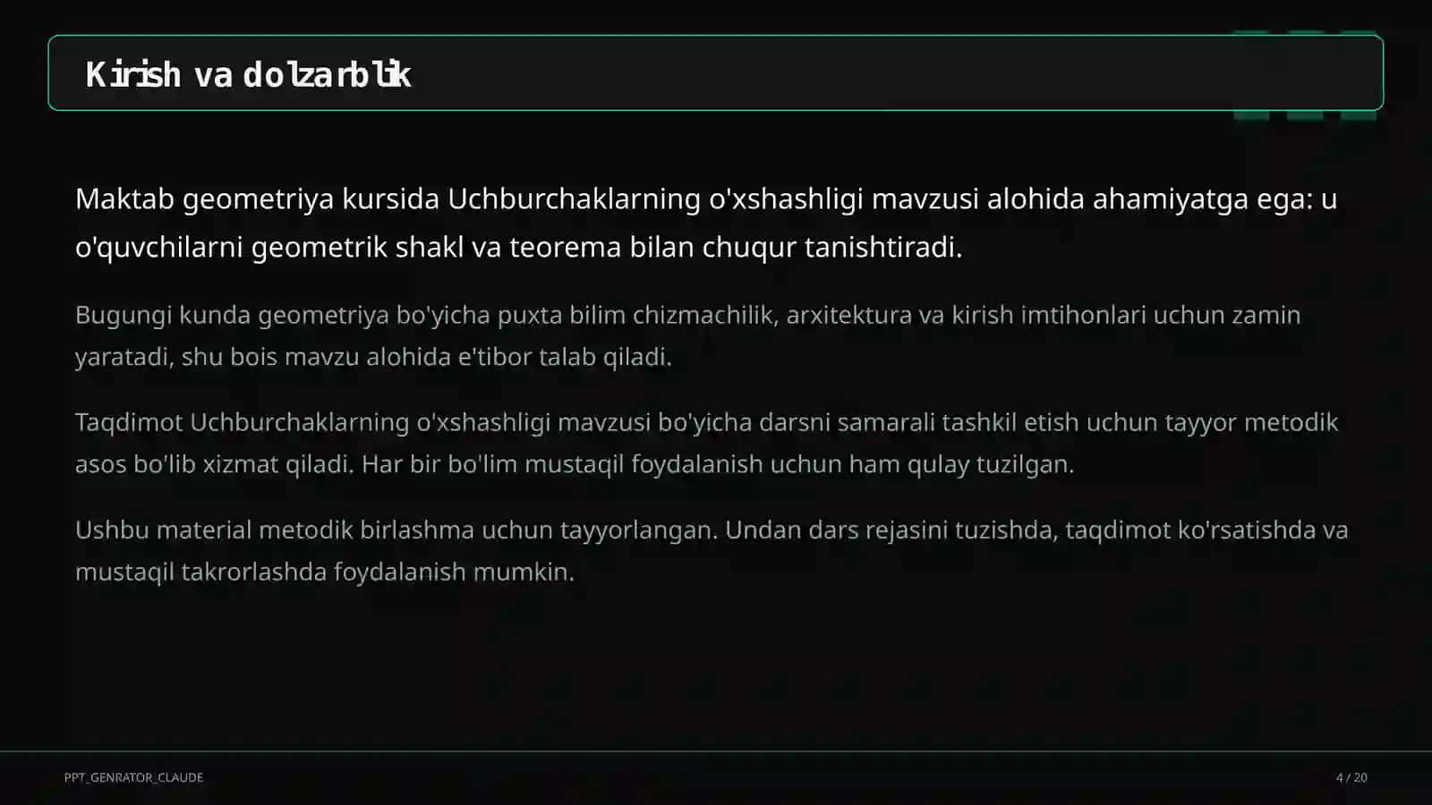 Uchburchaklarning o'xshashligi (8-sinf) 4
