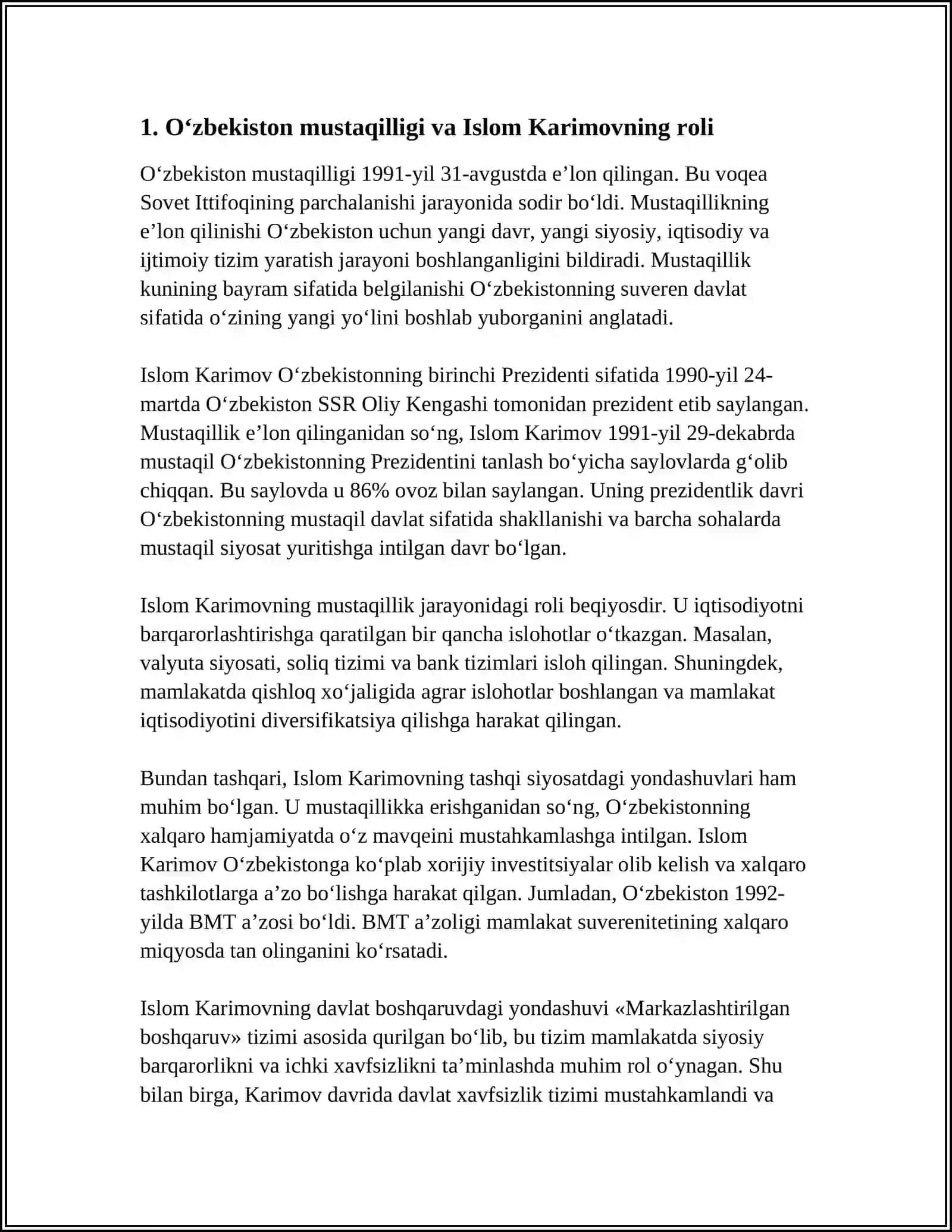 O‘ZBEKISTON RESPUBLIKASI OLIY TA’LIM FAN VA INNOVATSIYA VAZIRLIGI TOSHKENT DAVLAT IQTISODIYOT UNIVERSITETI KECHKI TA’LIM VA MAGISTRATURA FAKULTETI MUSTAQIL ISH 4