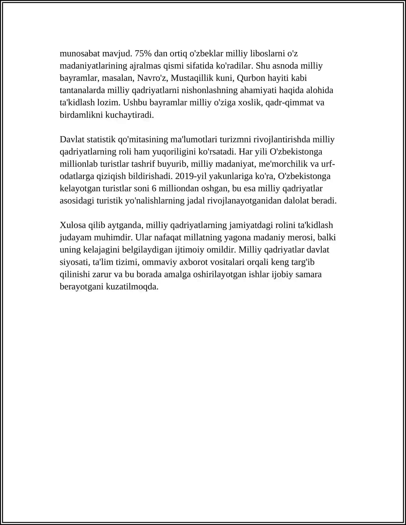 REFERAT "MILLIY VA UMUMINSONIY QADRIYATLARNING INSONLARGA TA'SIRI" 4