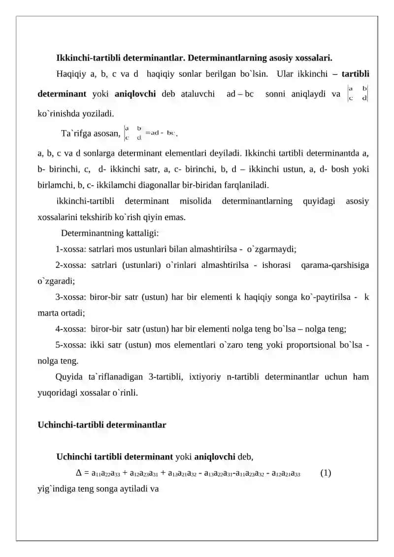 Uchinchi-tartibli determinantlar 4