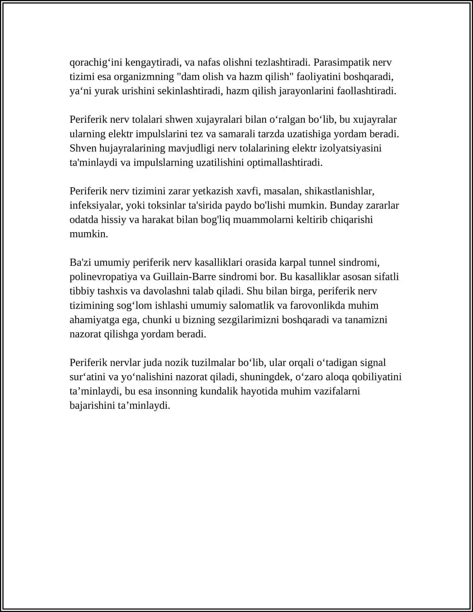 MAVZU:PEREFERIK NERV SISTEMASIGA TA'SIR QILADIGAN MODDALAR. AFERENT ENERVATSIYA HAQIDA TUSHUNCHA TARIFI 4