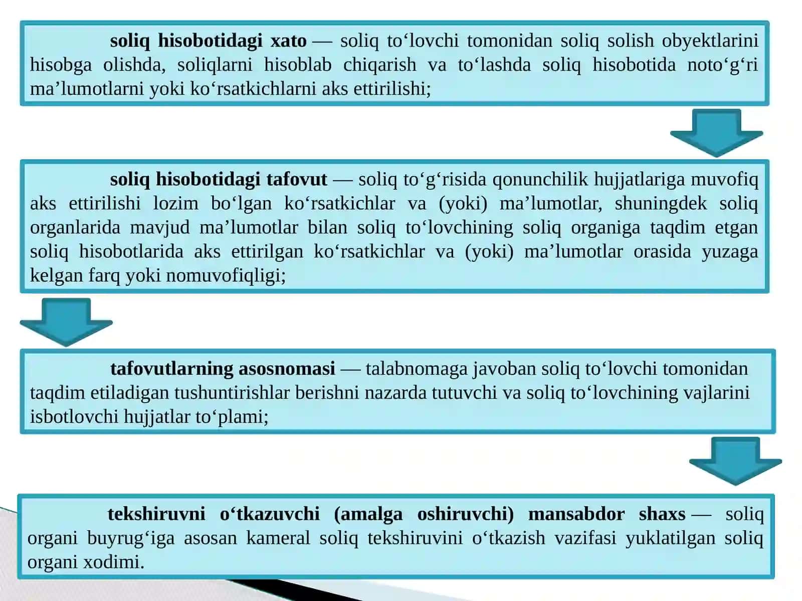 Soliq nazorati. Kameral  soliq tekshiruvi,uni tashkil qilish va o’tkazish mexanizmi 4