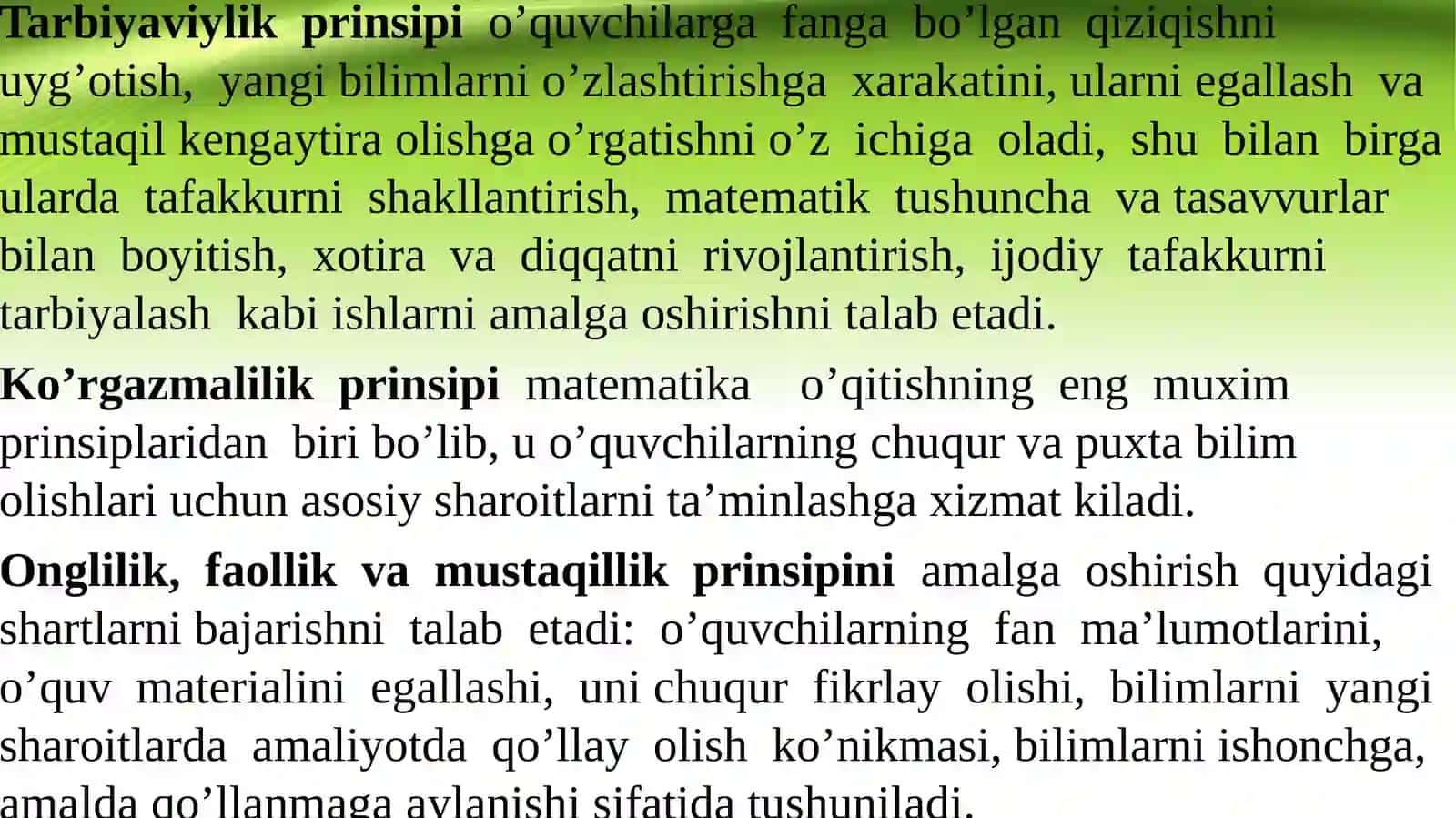 Matematika o‘qitishning didaktik printsiplari, usullari va shakllari 4