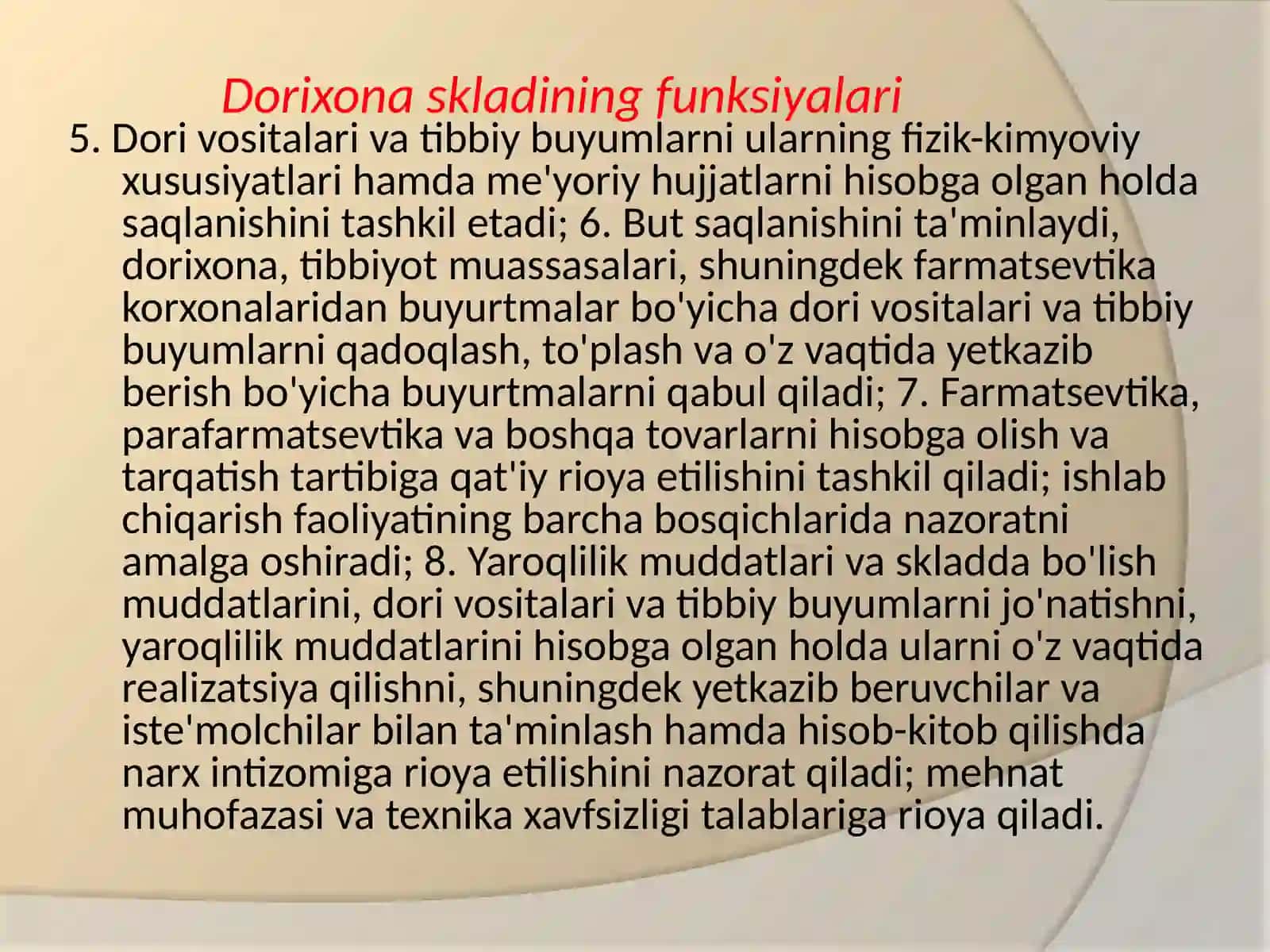 Dorixona ombori va dori vositalarini saqlash 4