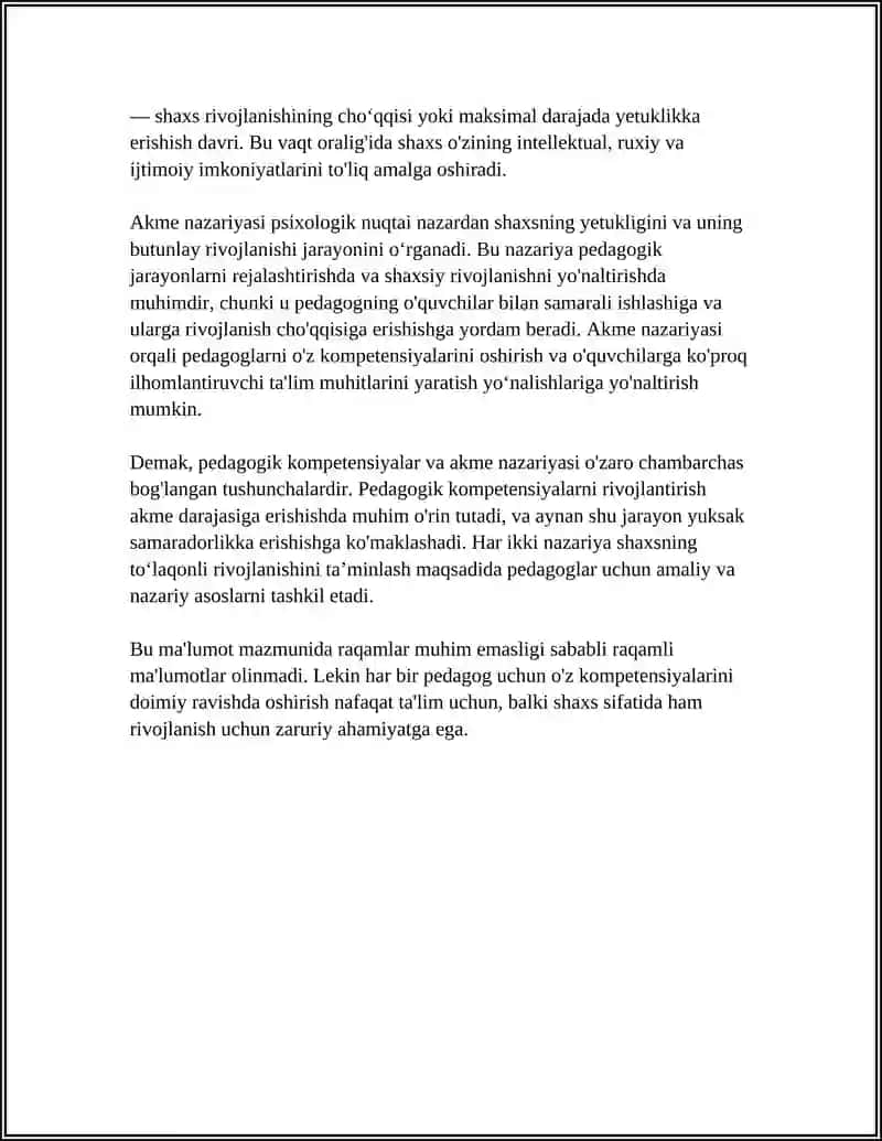 PEDAGAGIK KOMPETENSIYALAR VA AKME DARAJASIGA ERISHISH NAZARYALARI 4