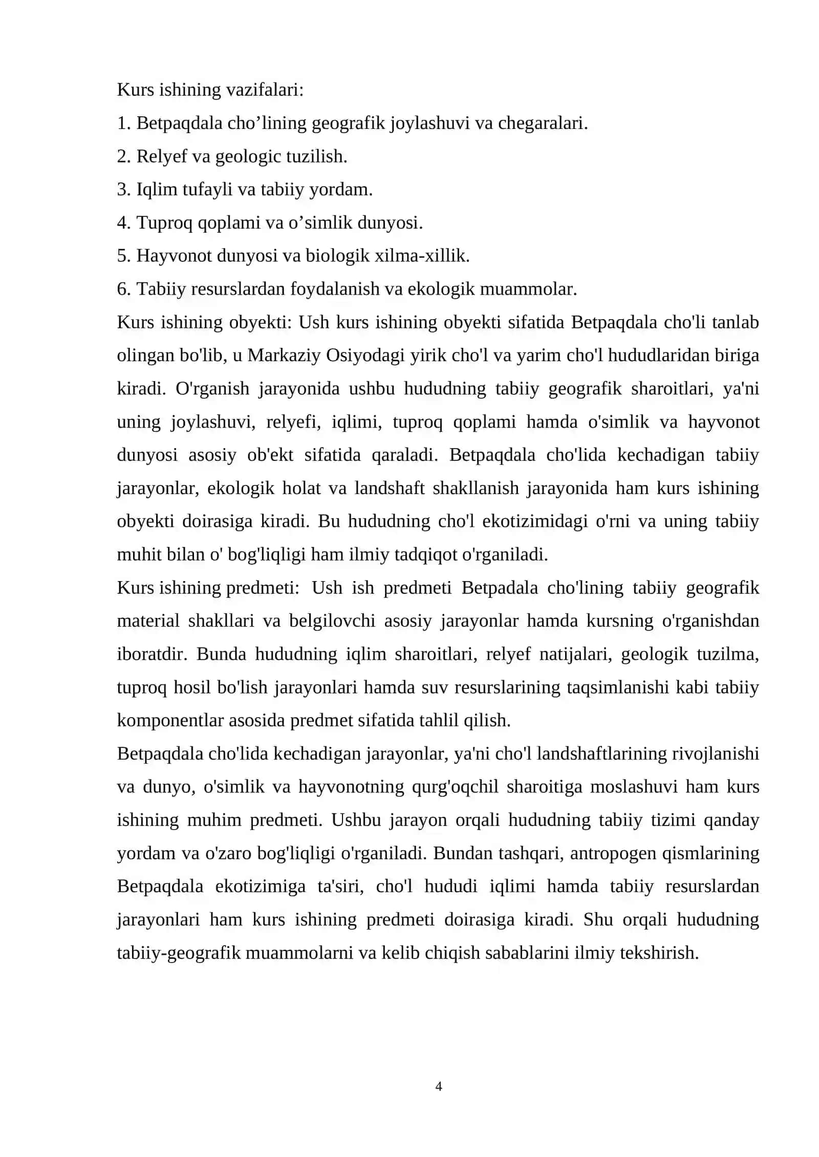 Betbaq dala cho'liga umumiy geografik tavsif 4