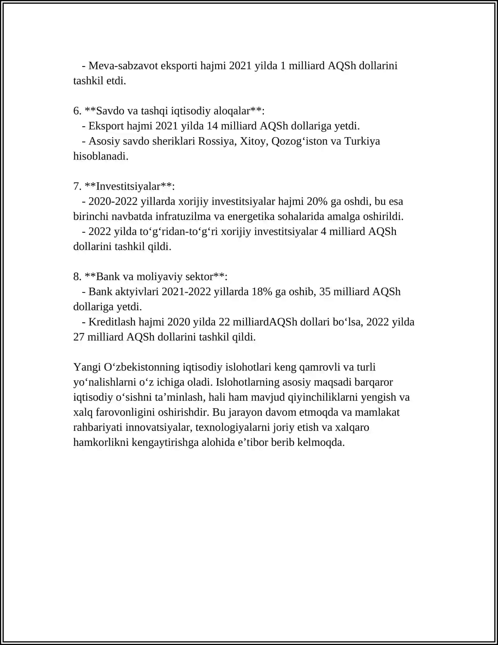 MUSTAQIL ISH Mavzu: YANGI OʻZBEKISTON IJTIMOIY SIYOSIY IQTISODIY VA MADANIY HAYOTIDA ROʻY BERAYOTGAN OʻZGARISHLARNING XALQARO REYTING VA INDEKSLARDA AKS ETISHI 4