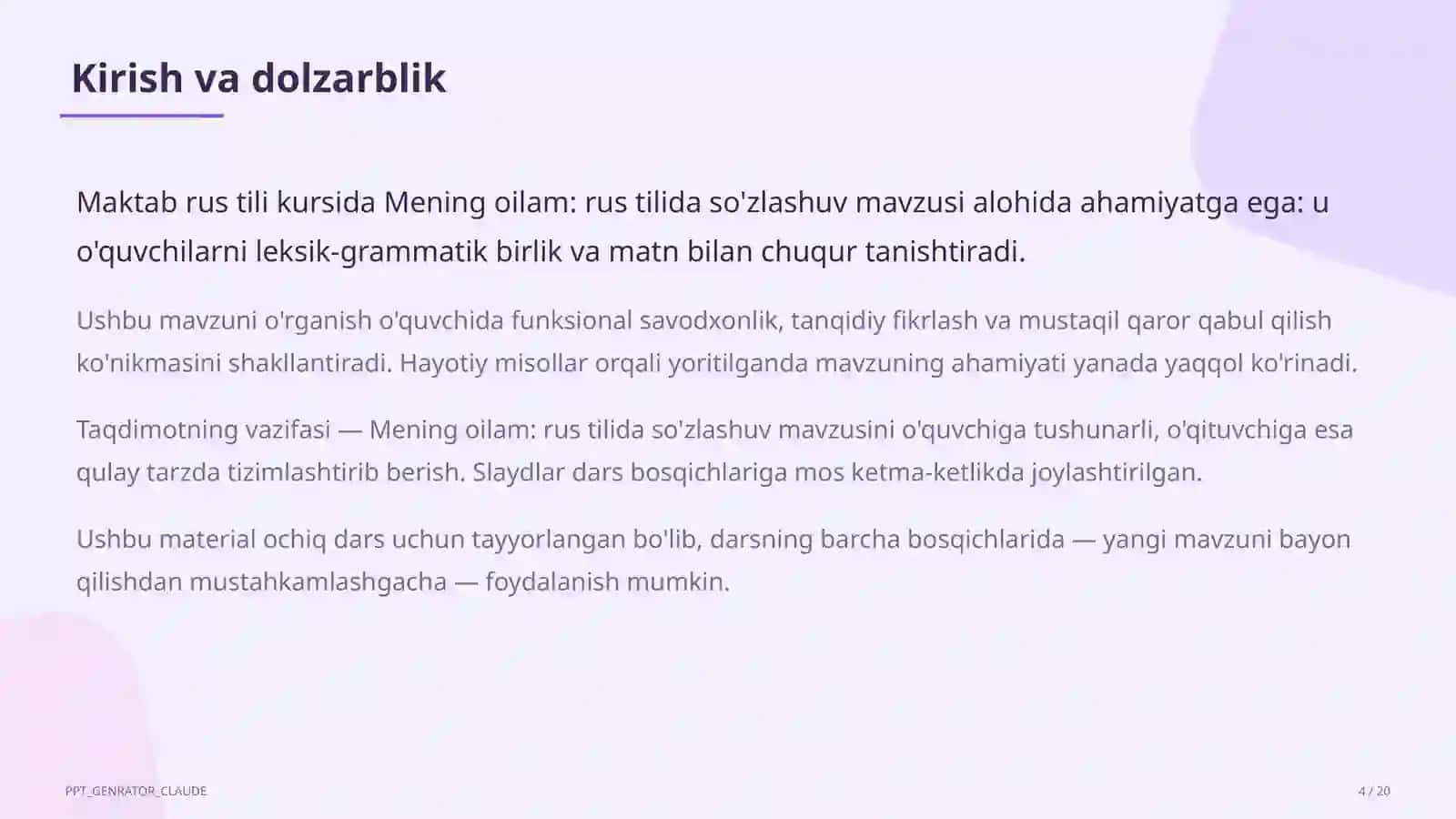 Mening oilam: rus tilida so'zlashuv (3-sinf) 4