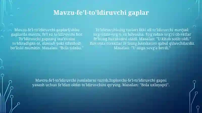 Mavzu-fe'l-ob'ekt jumlalari 4