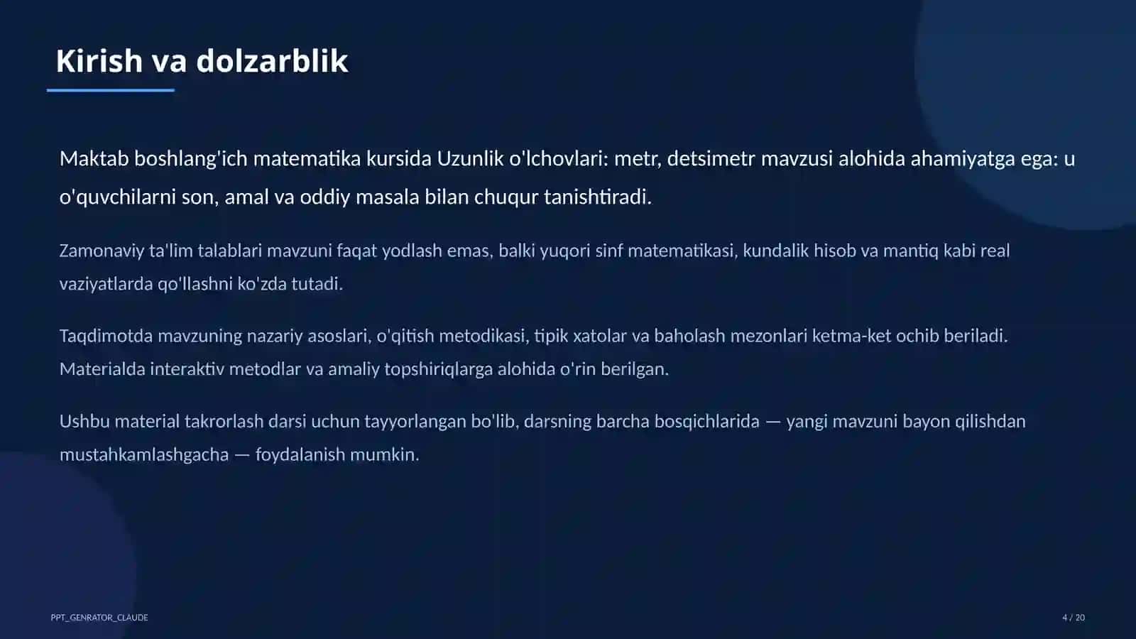 Matematika (1–4) — takrorlash darsi 4
