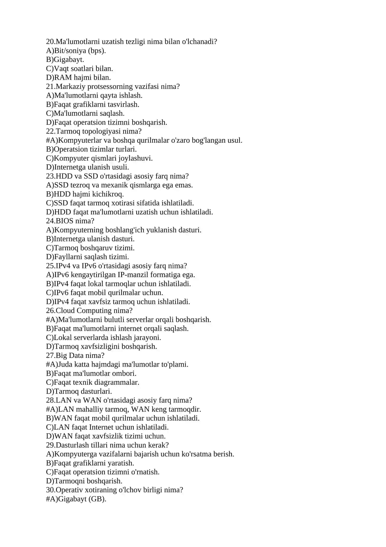 TESTLAR BAZASI 4