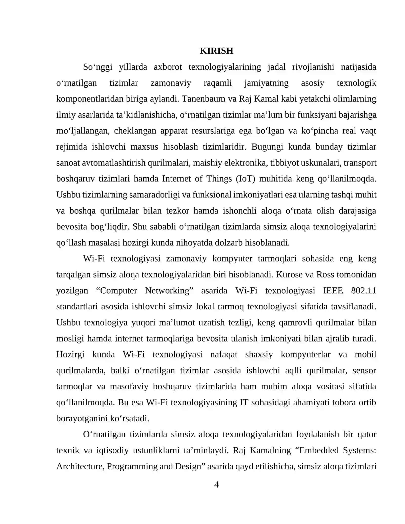 O‘RNATILGAN TIZIMLARDA WIFI TEXNOLOGIYASI KURS ISHIGA HISOBOT YOZUVI 4