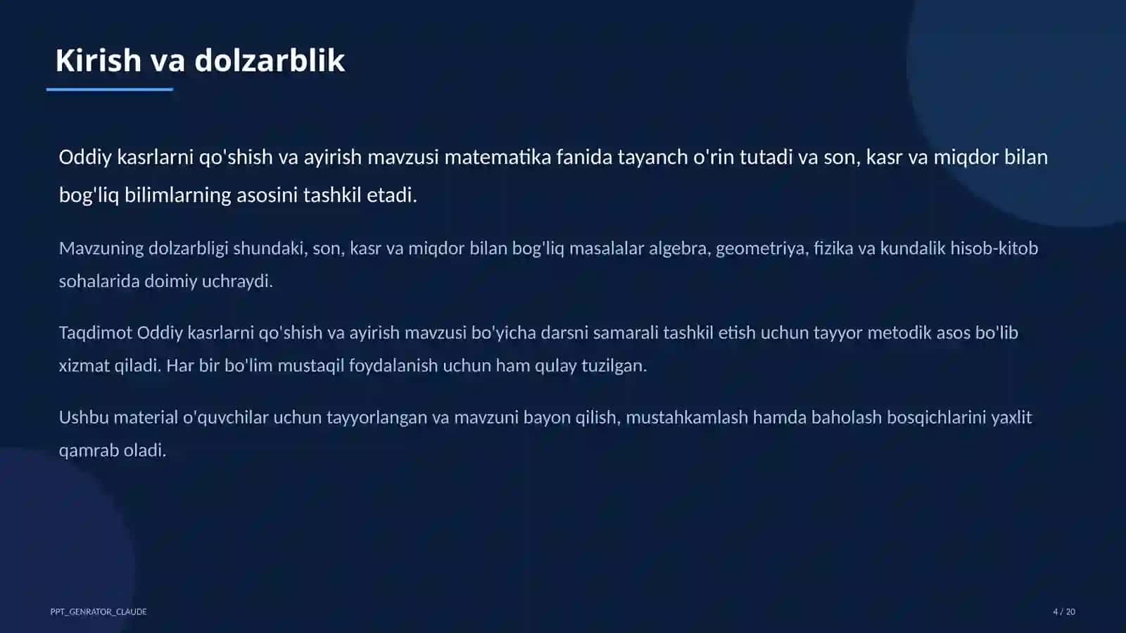 Oddiy kasrlarni qo'shish va ayirish (5-sinf) 4
