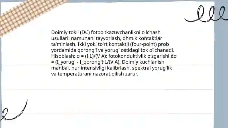 Fotoo'tkazuvchanlikni o'lchash usullari 4