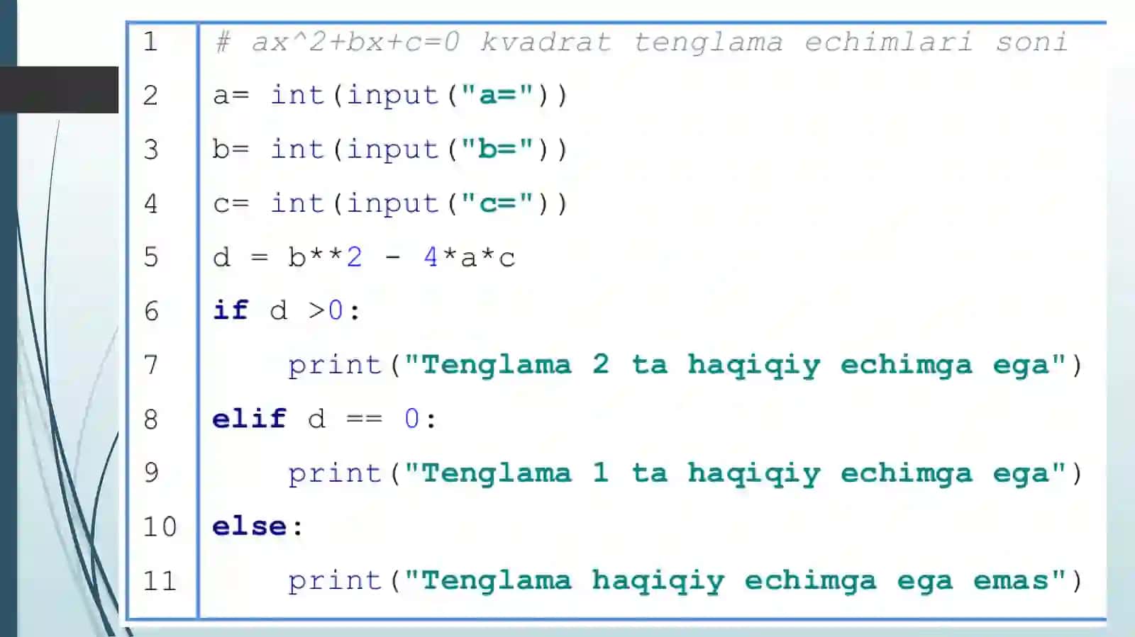 Python (Basic) if - shart amali (operatori). 4
